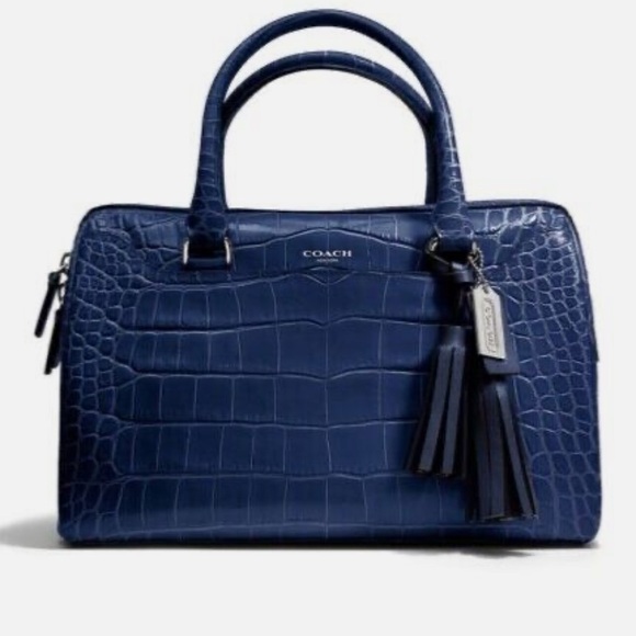 Coach Handbags - Coach Legacy Haley Satchel Exotic Croc-Embossed Leather 25324 Bag Navy/Sliver